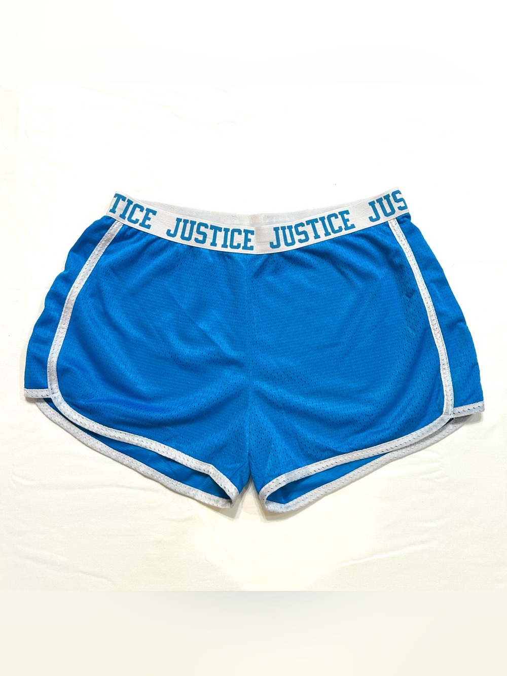 Justice Bright Blue Mesh Sports Shorts with White Trim